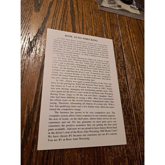 Vintage Jimmy Bown Signed Driver Card NASCAR Auto Racing #1 Monte Carlo - Picture 3 of 3